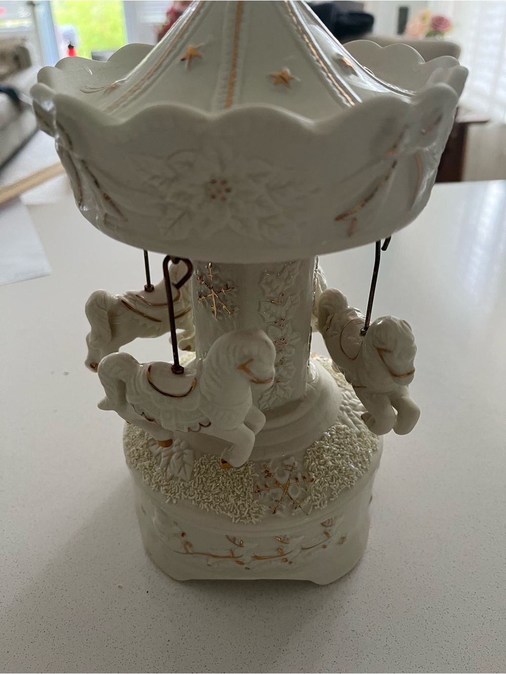 Elegant White Ceramic Carousel Music Box with Gold Accents
